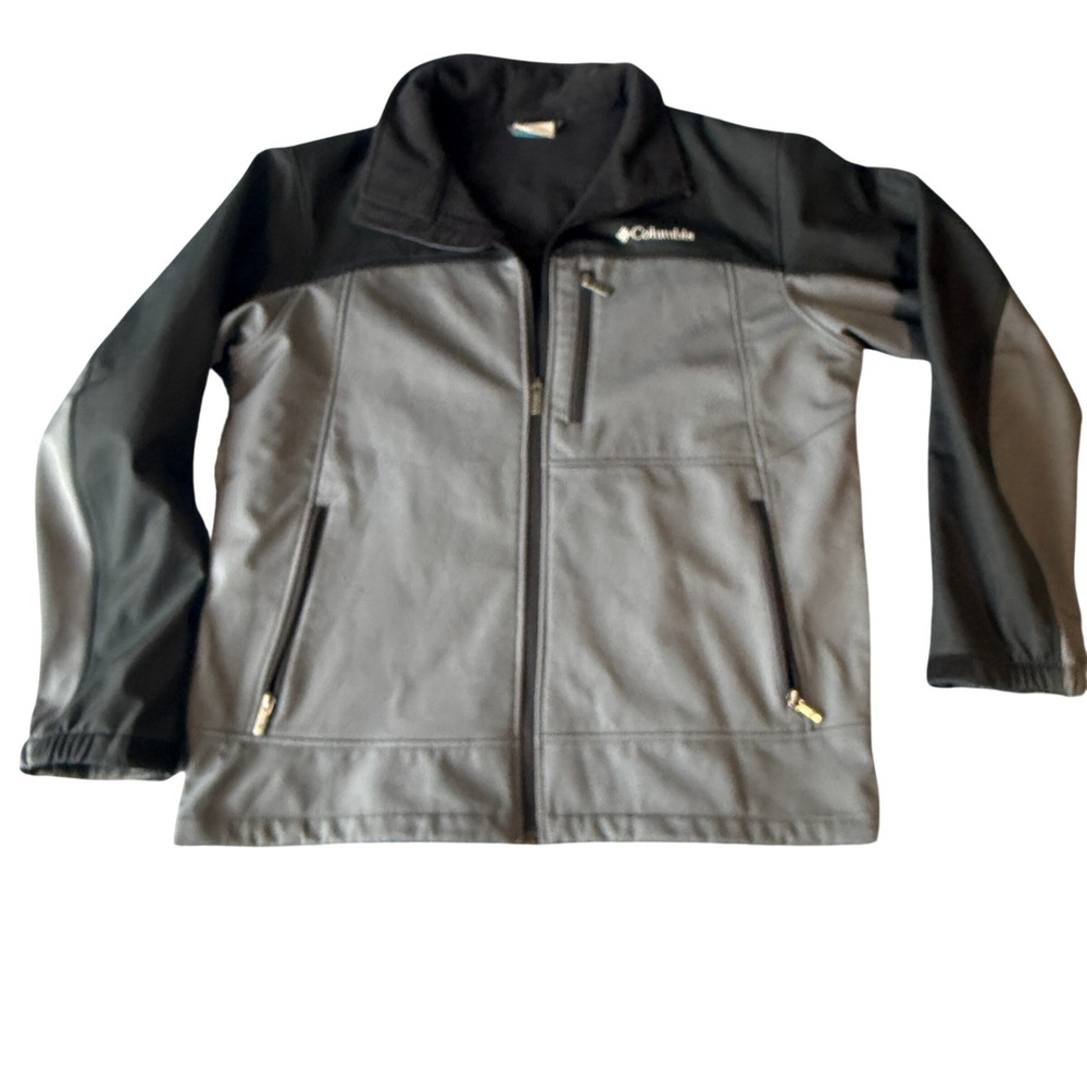 Columbia Mens Softshell Fleece Lined Jacket Gray Black Full Zip Size L